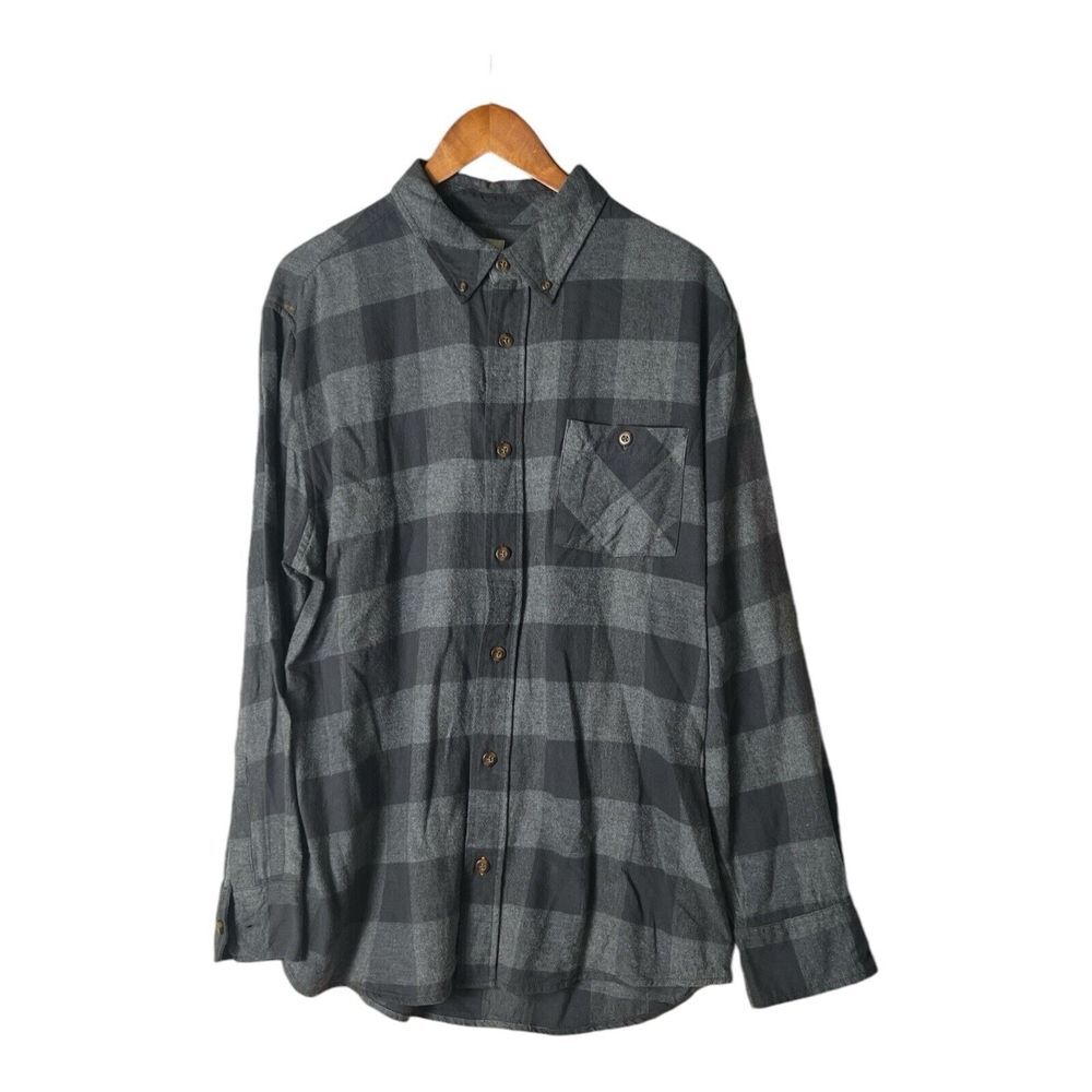 Field & Stream Mens Cotton Gray Plaid Long Sleeve Button Up‎ Pocket Size XL